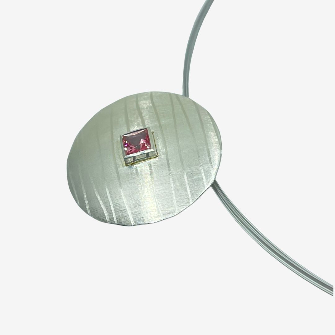 Anhänger Silber mit pink Topas komplett mit Halsreifen