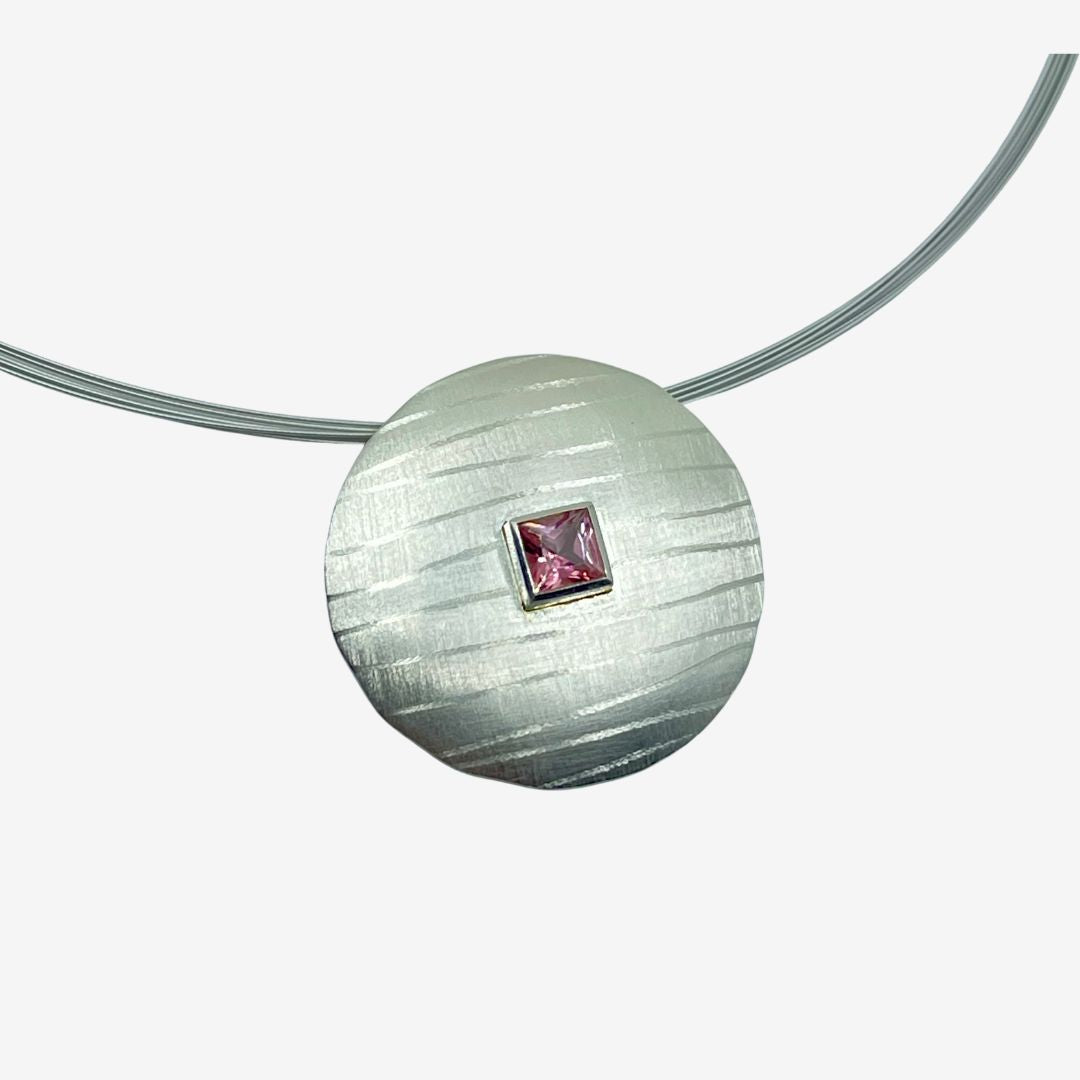 Anhänger Silber mit pink Topas komplett mit Halsreifen