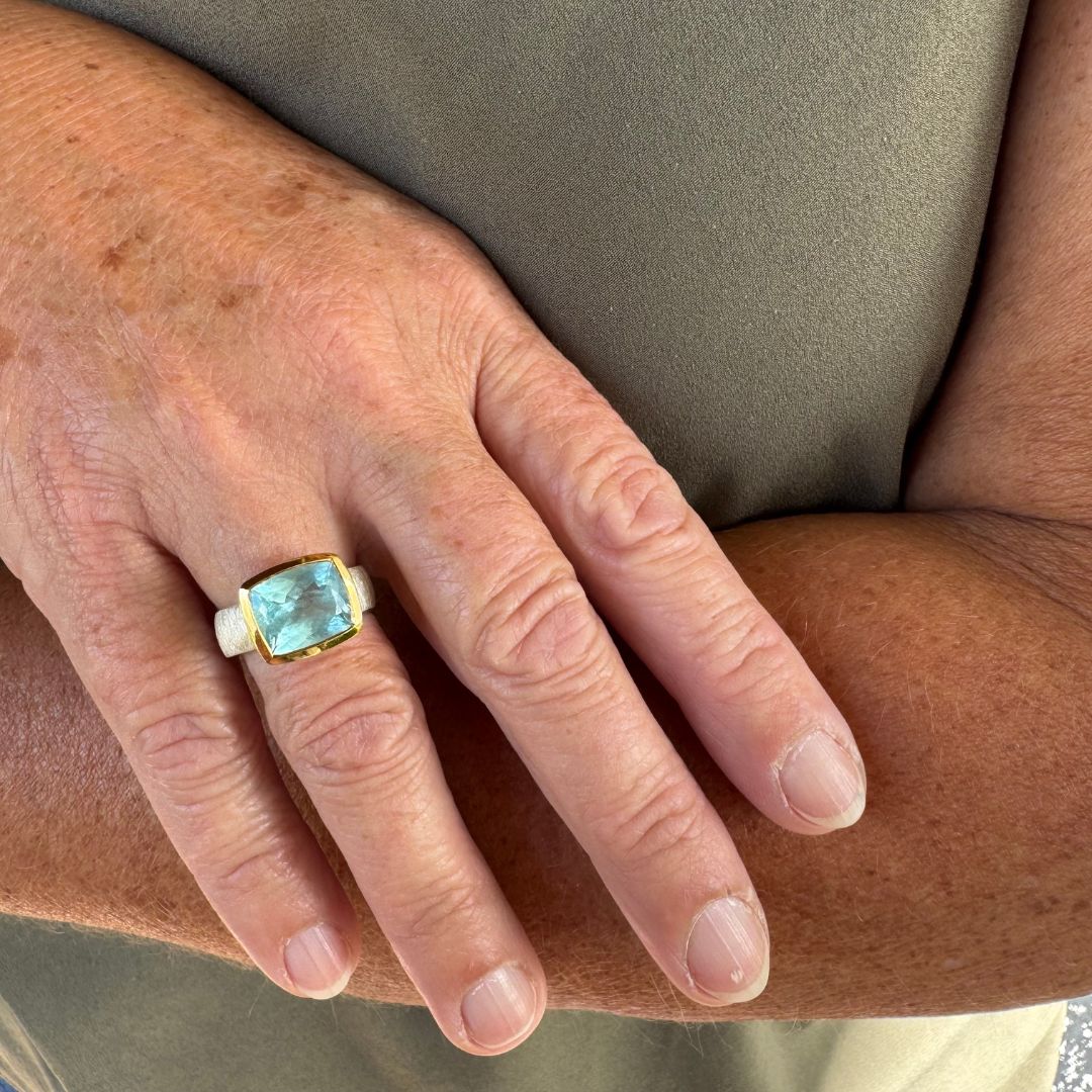Ring Aquamarin Eckig Bicolor