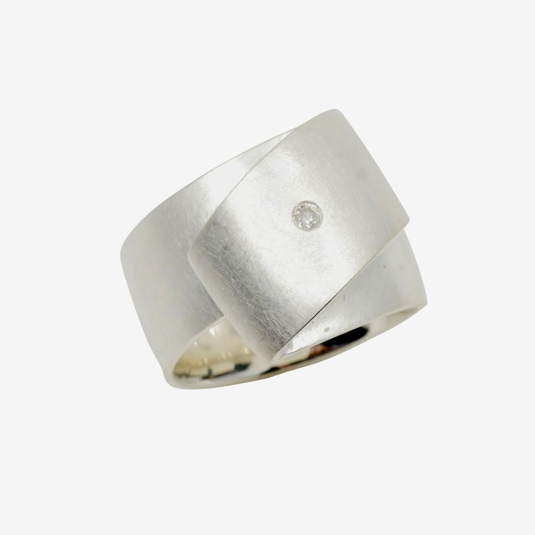 Silber Ring breit mit echtem Brillant