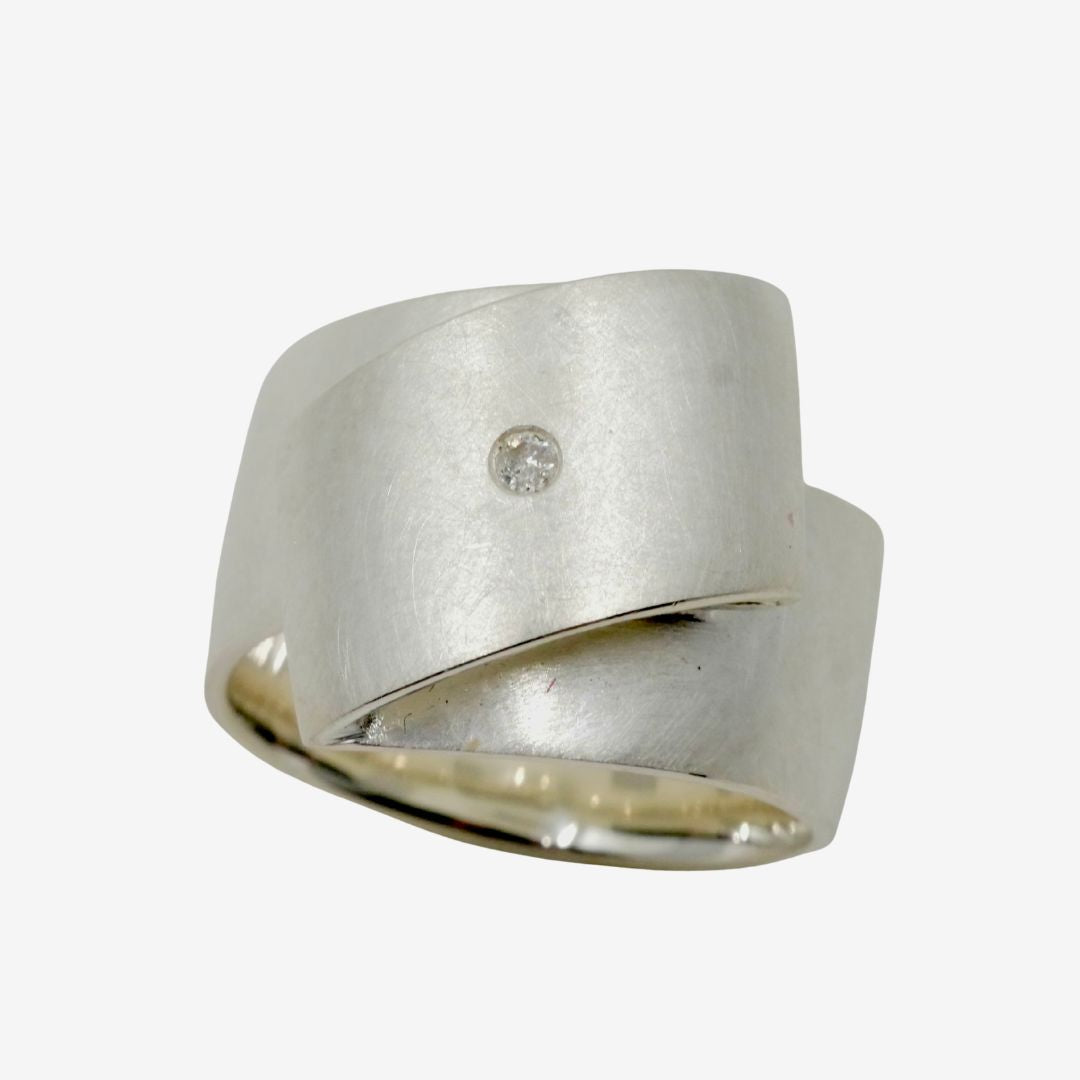 Silber Ring breit mit echtem Brillant