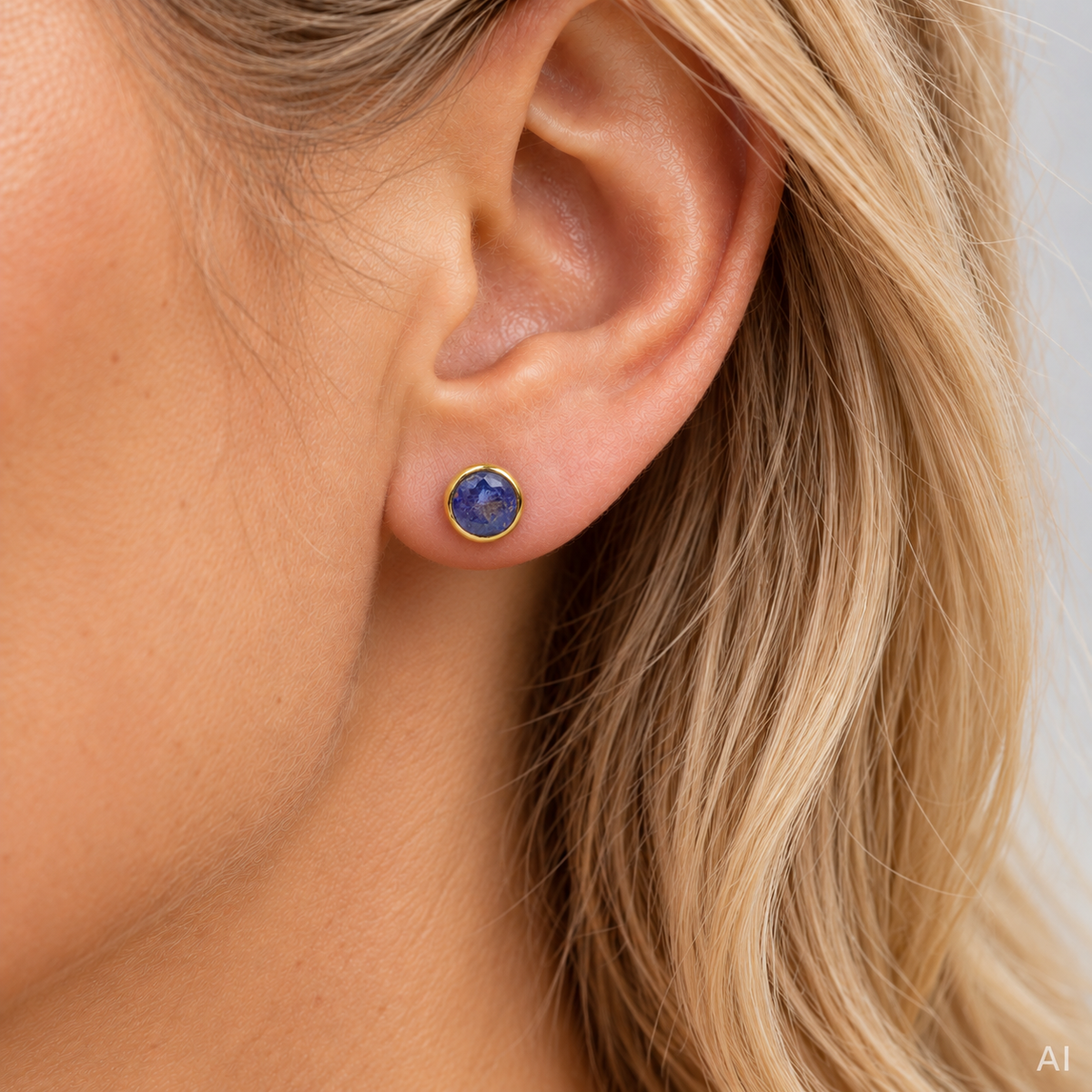 Tansanit Ohrringe runder Stecker