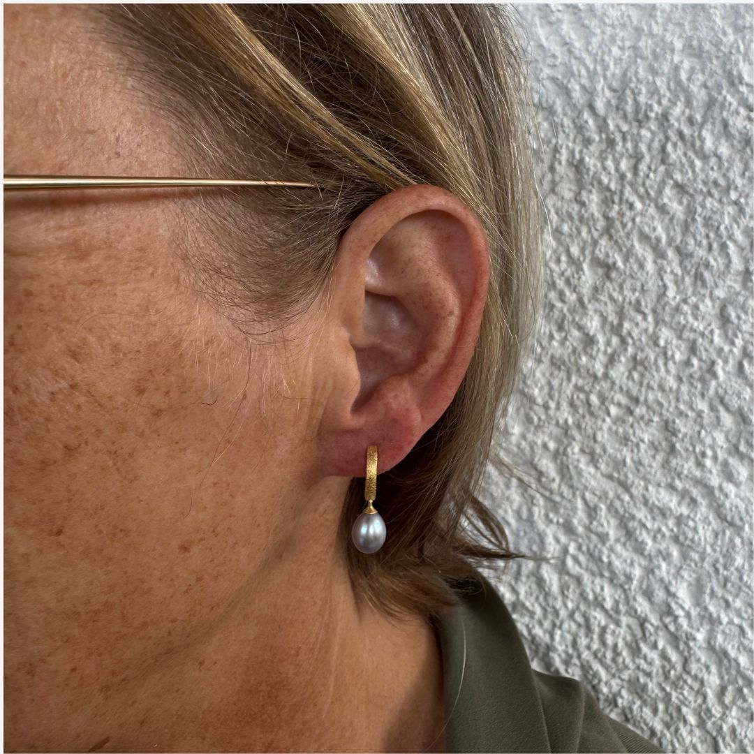 Creolen Gold Perle Grau