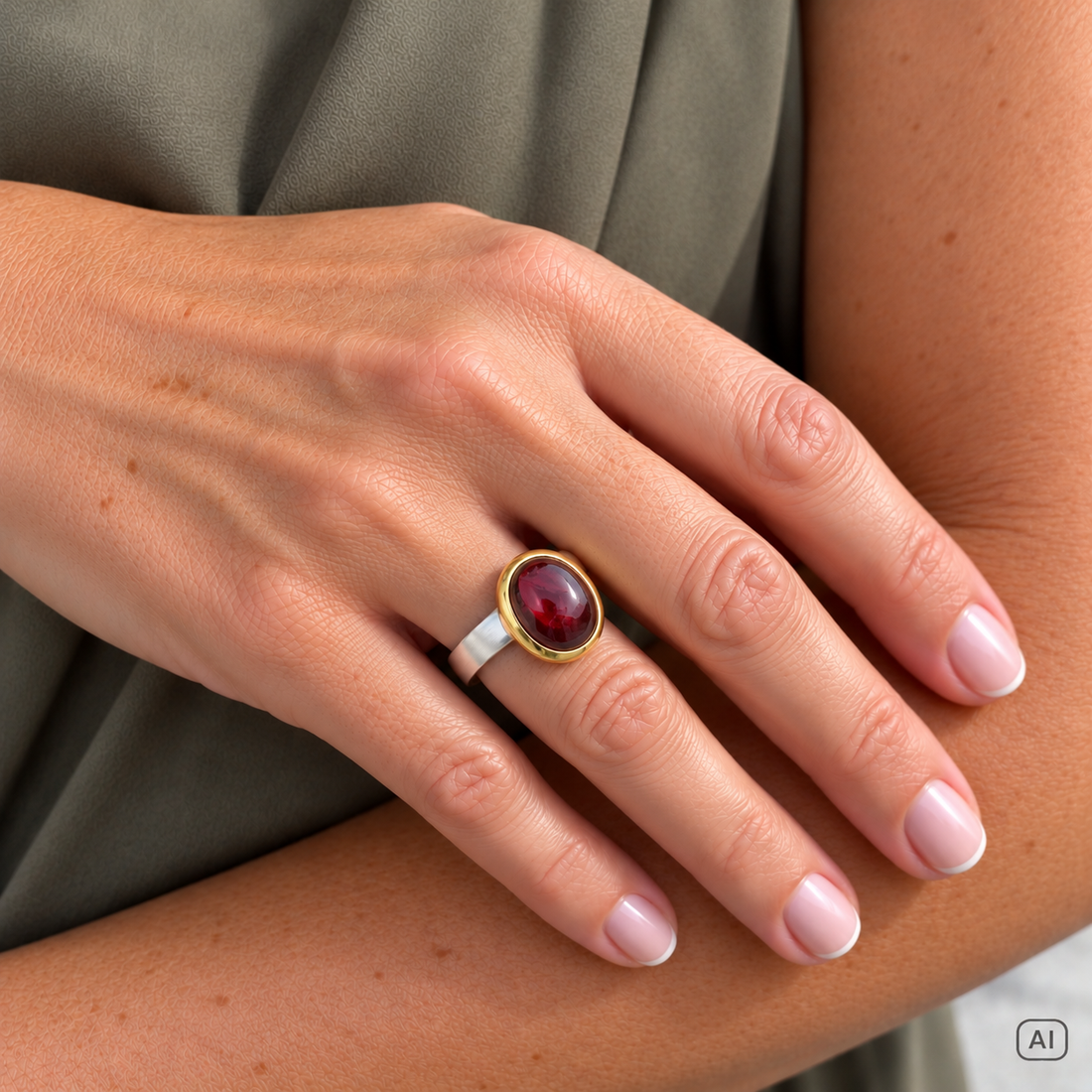 Granat Ring bicolor