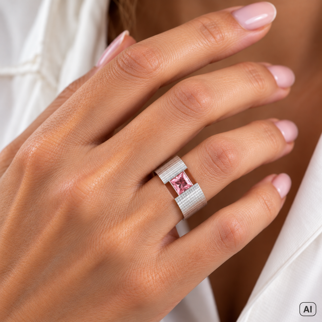 Breiter Silber Ring mit pink Topas