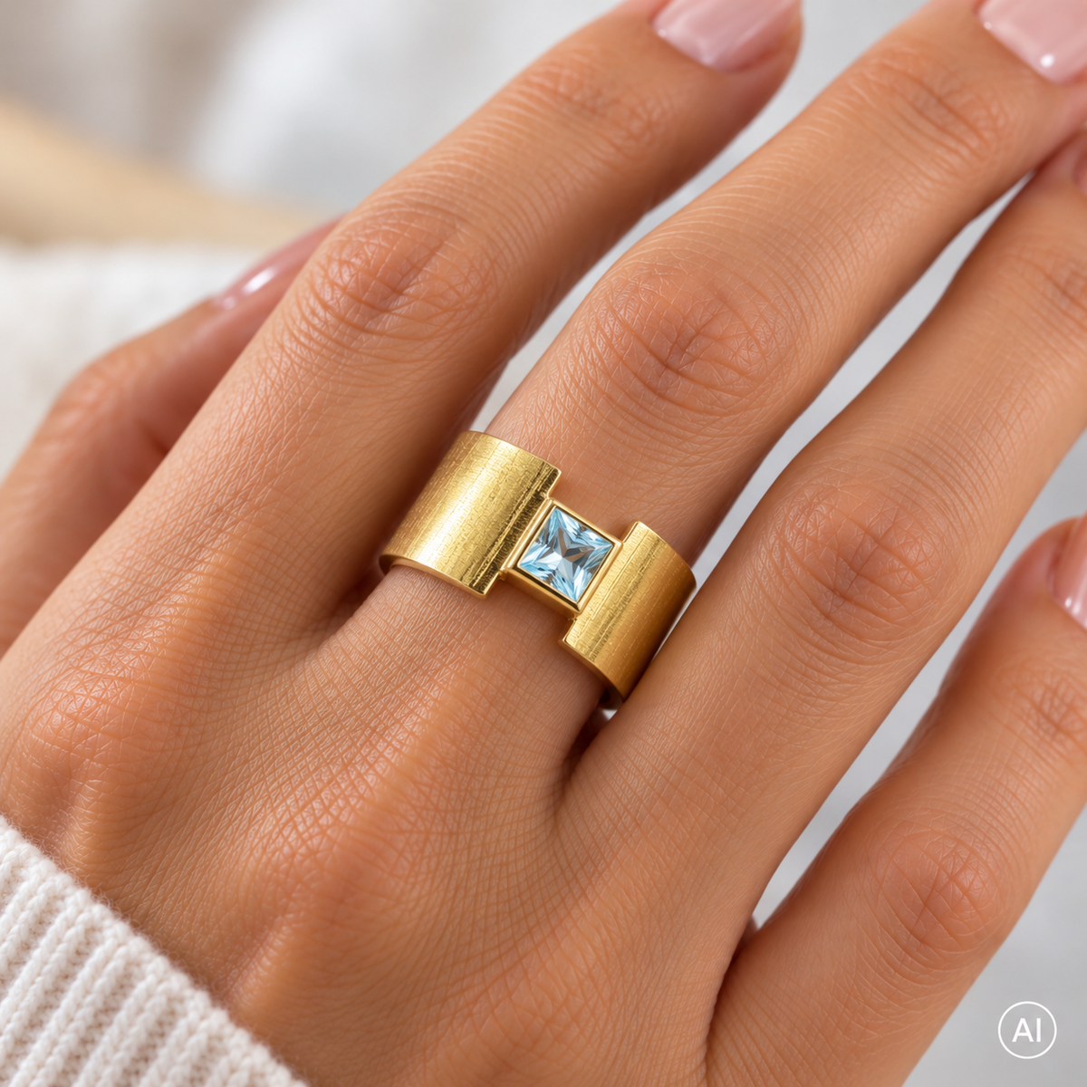 Breiter Ring mit hellblauem Topas