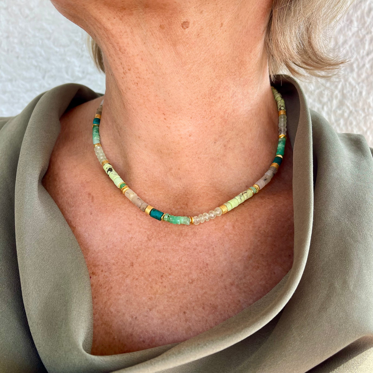 Grüne Edelstein Kette mit Chrysopras
