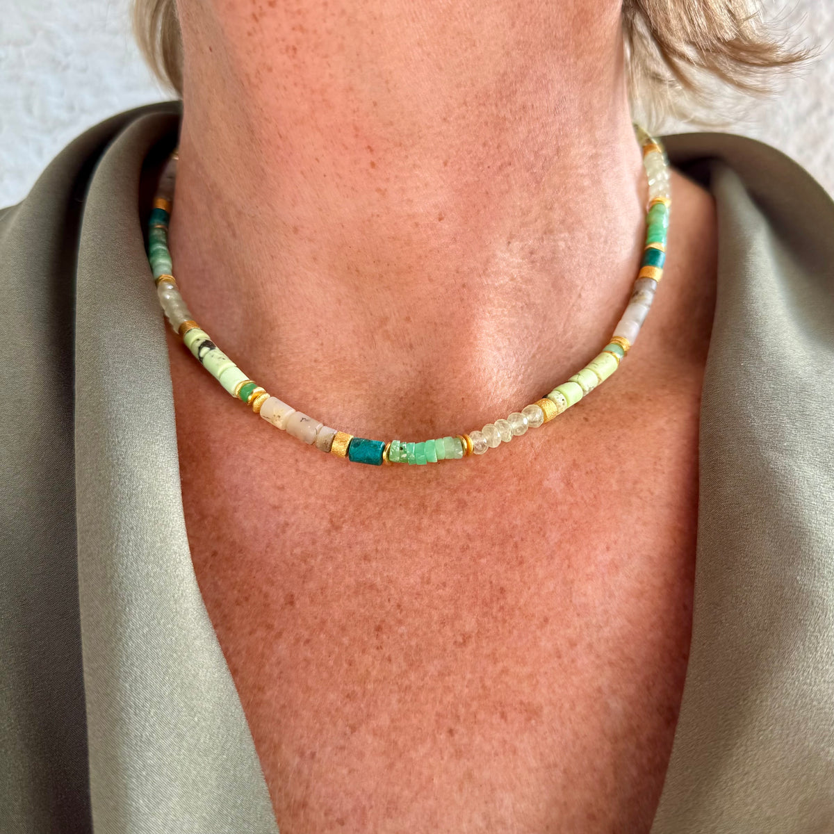 Grüne Edelstein Kette mit Chrysopras