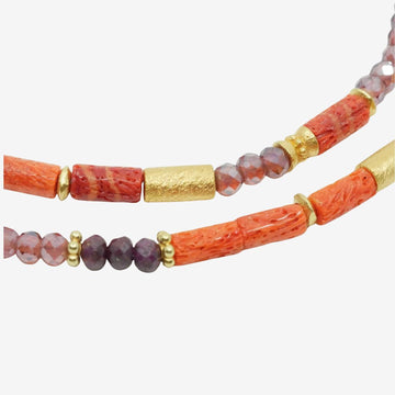 Kette Rubin, Granat, Schaumkoralle Gold
