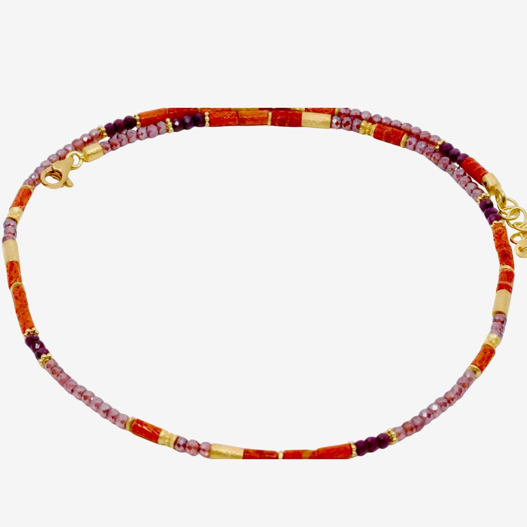 Kette Rubin, Granat, Schaumkoralle Gold