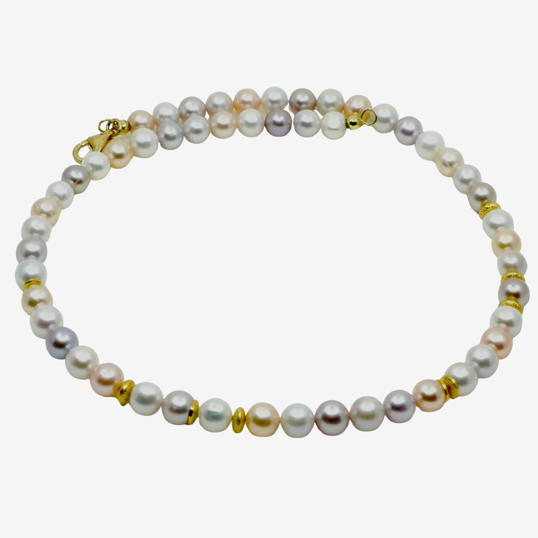 Perlen Kette Weiß Rose Grau
