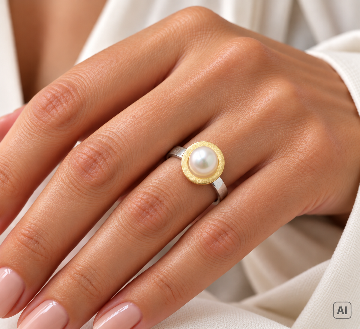 Perlen Ring Silber und Gold