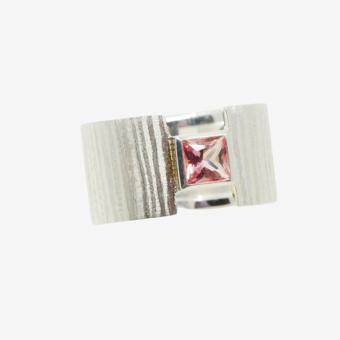 Breiter Silber Ring mit pink Topas