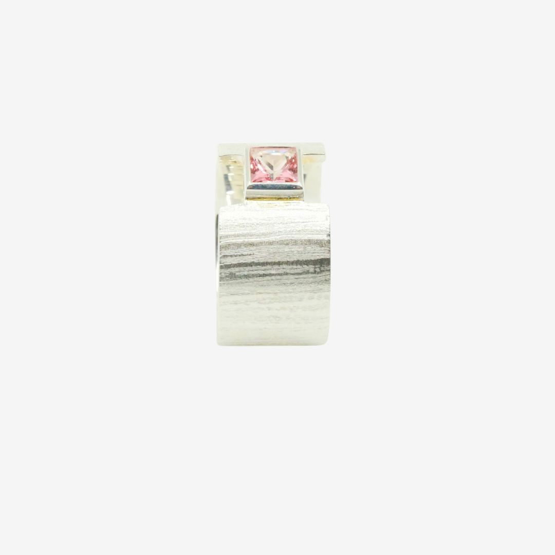 Breiter Silber Ring mit pink Topas
