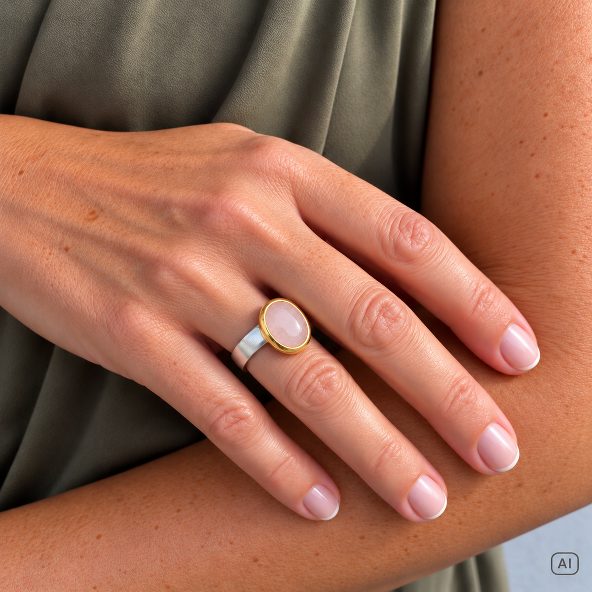 Rosenquarz Ring Bicolor