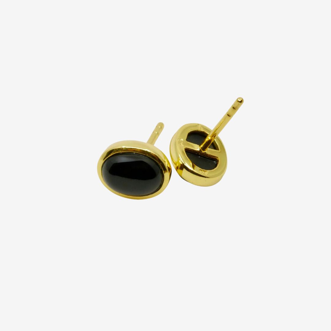 Elegante schwarze oval Ohrstecker mit Onyx
