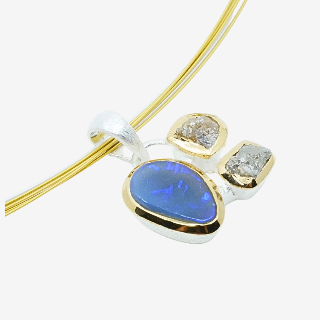 Anhänger Schwarzopal Rohdiamant Bicolor