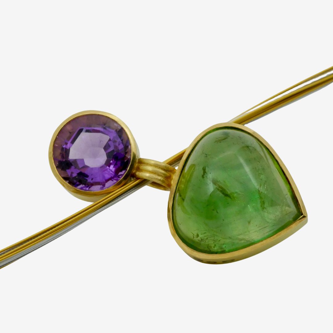 Turmalin Anhänger Grün mit Lila Amethyst