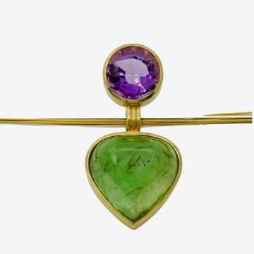 Turmalin Anhänger Grün mit Lila Amethyst