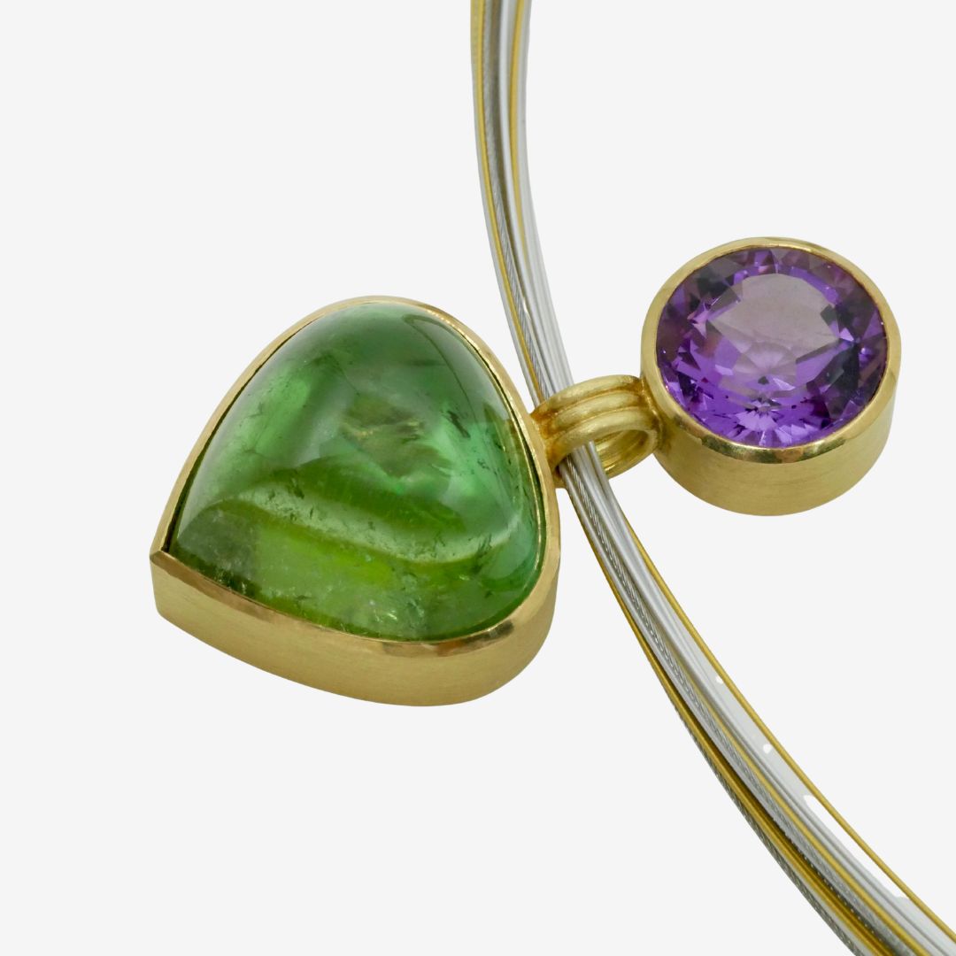 Turmalin Anhänger Grün mit Lila Amethyst