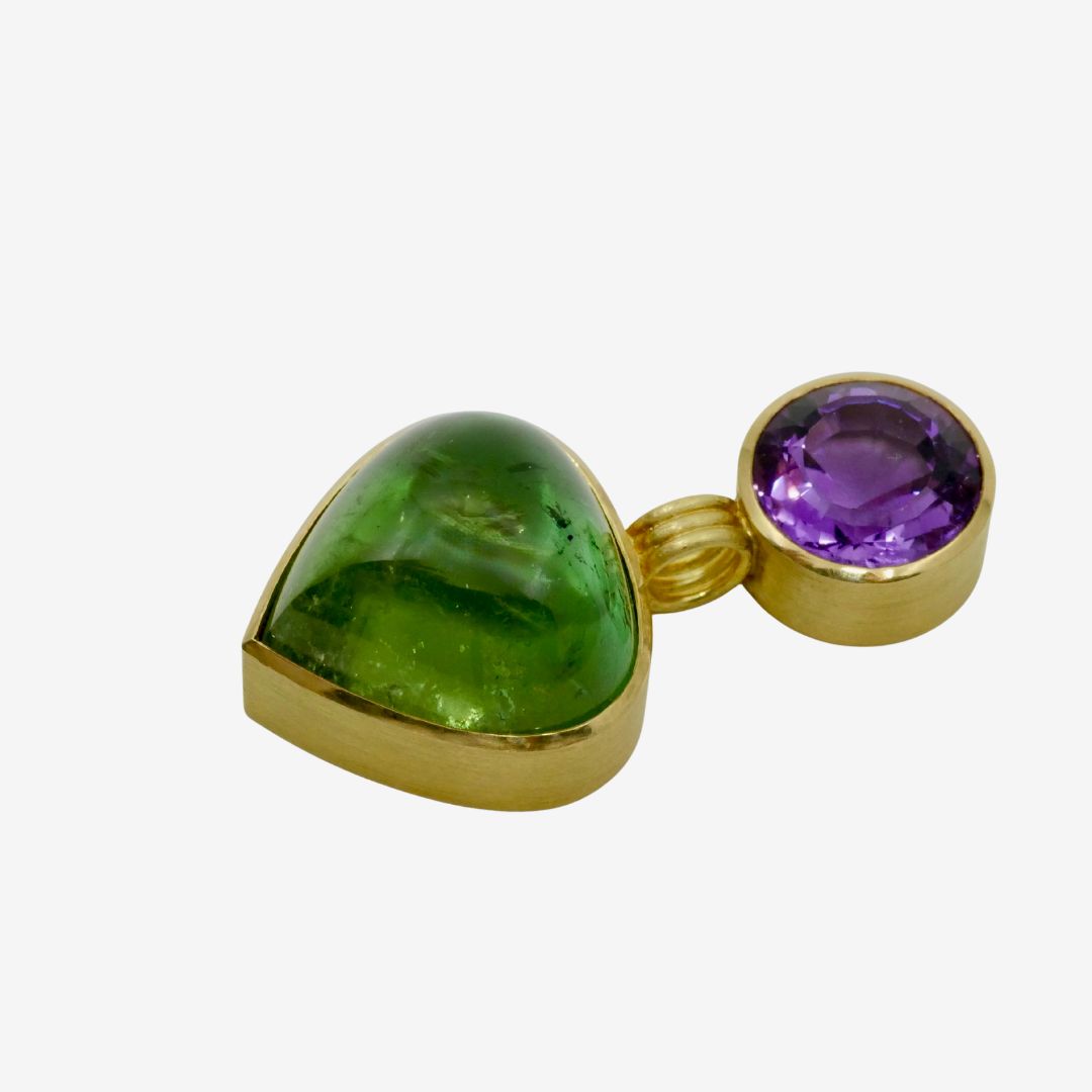 Turmalin Anhänger Grün mit Lila Amethyst