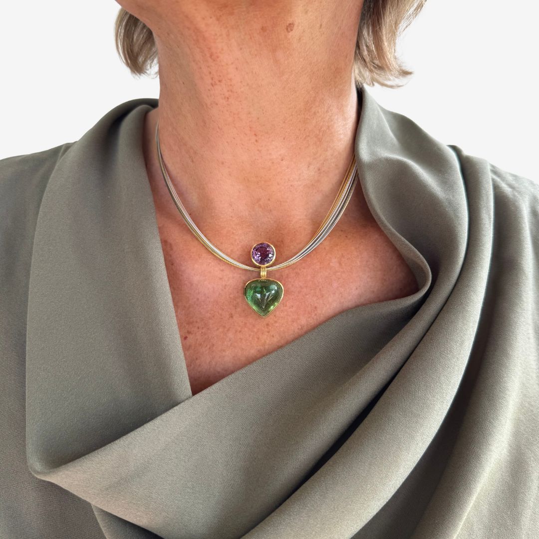 Turmalin Anhänger Grün mit Lila Amethyst