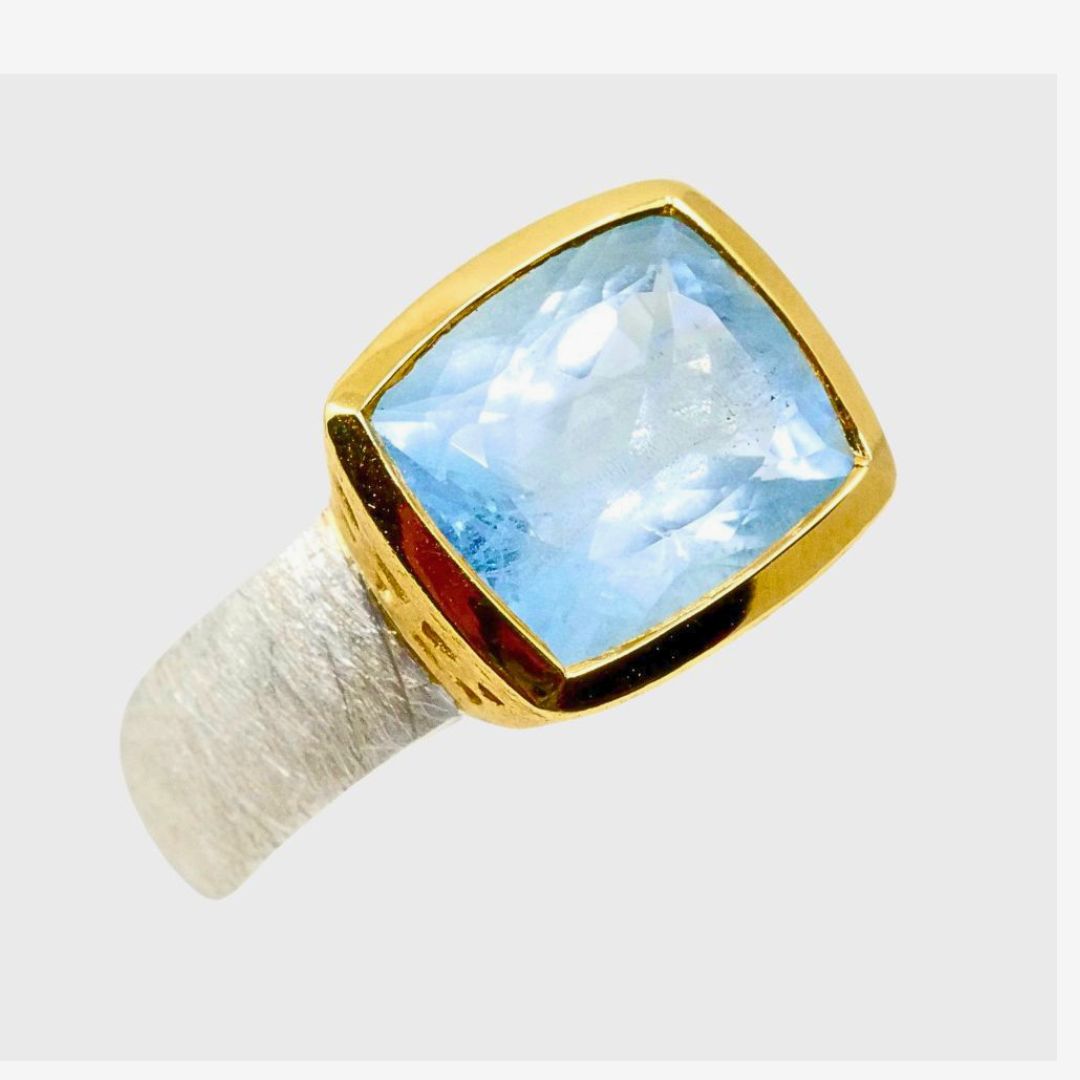 Ring Aquamarin Eckig Bicolor