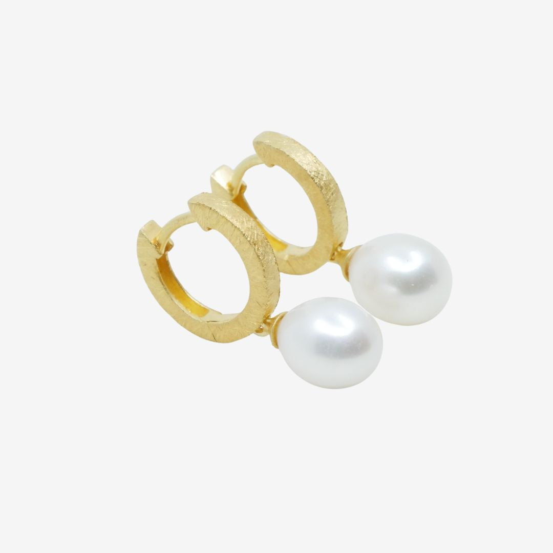 Creolen Gold Perle Weiß
