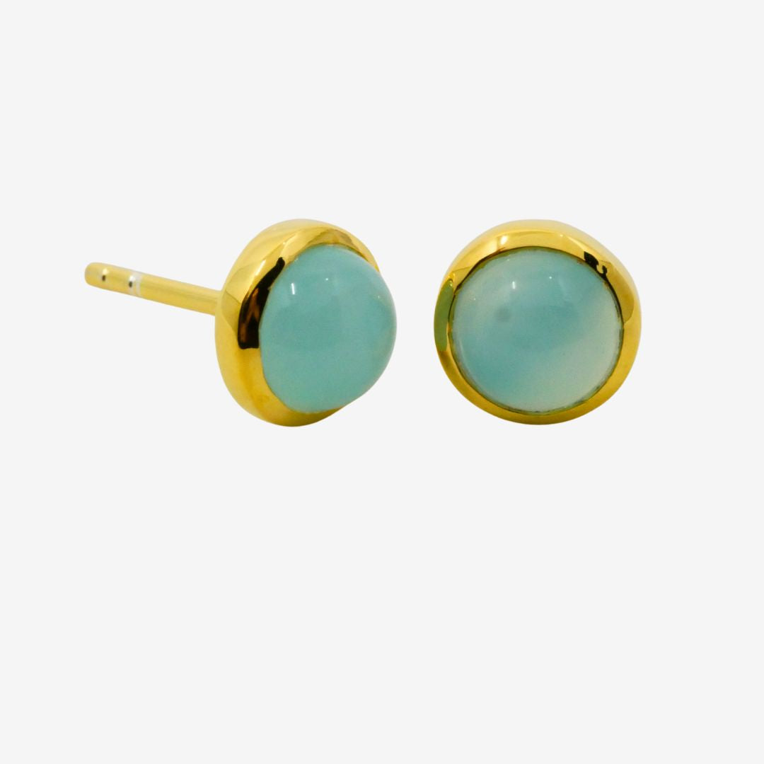 Ohrstecker Aquachalcedon Rund Gold