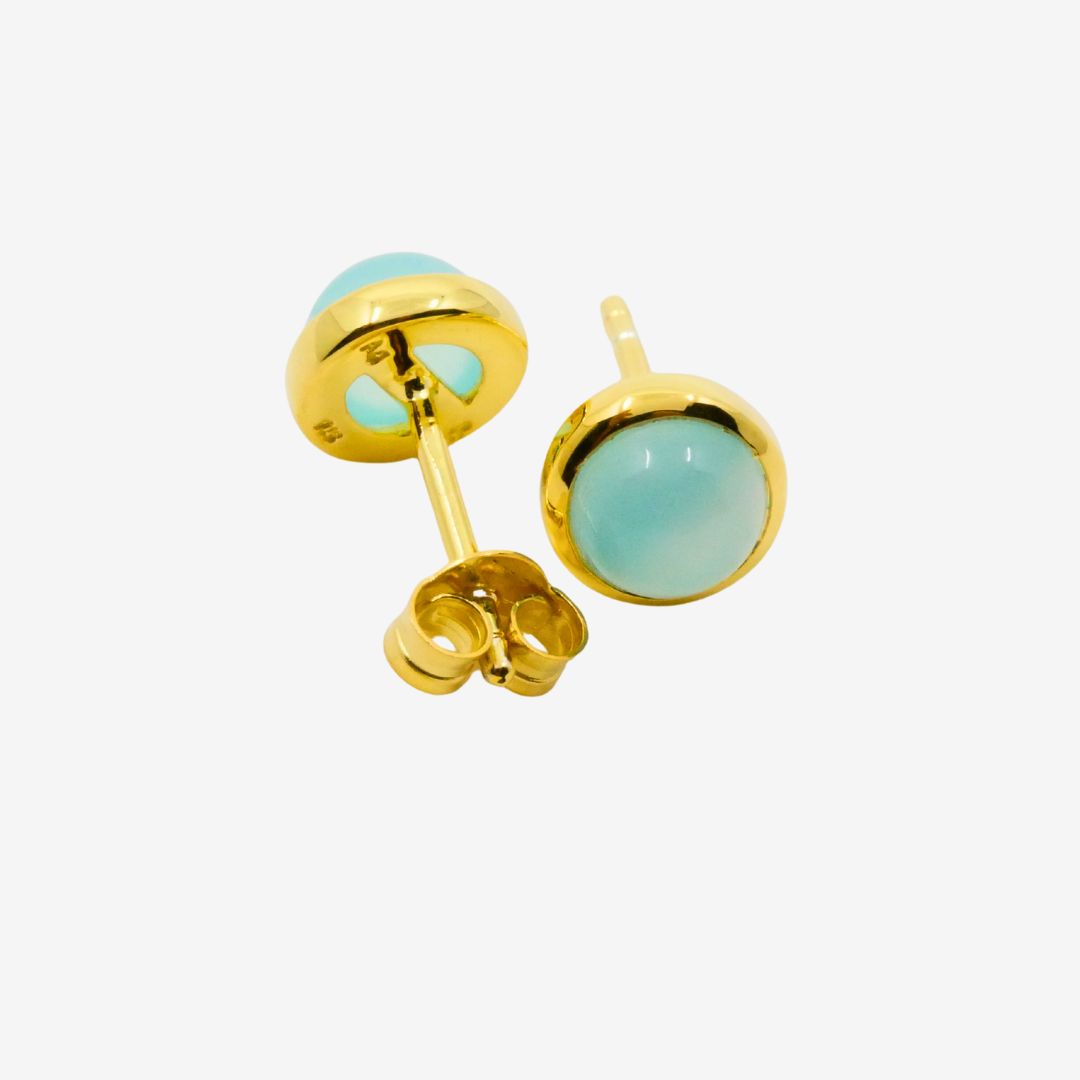 Ohrstecker Aquachalcedon Rund Gold