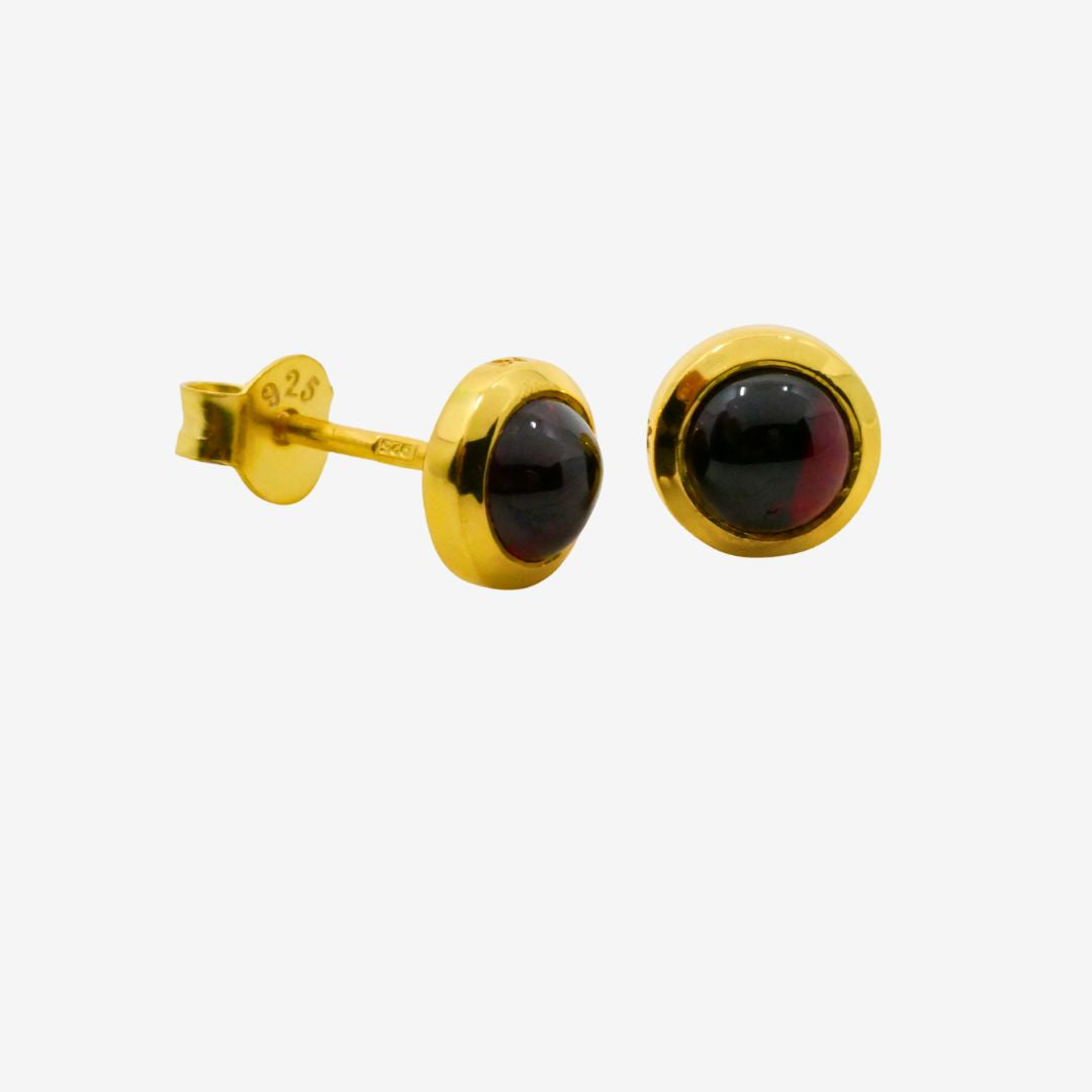 Ohrstecker Granat Rund Gold
