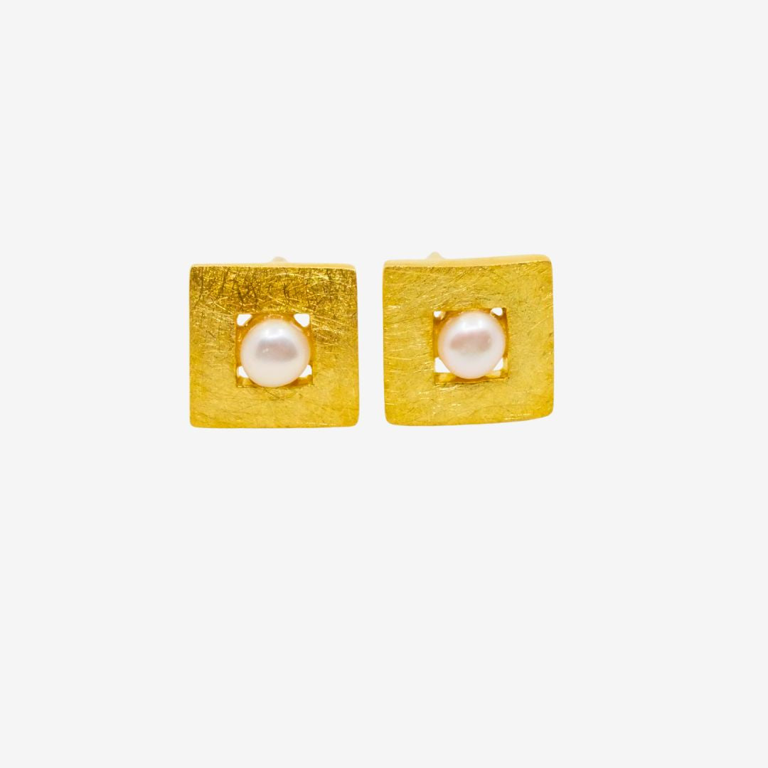 Ohrstecker Perle Eckig Gold