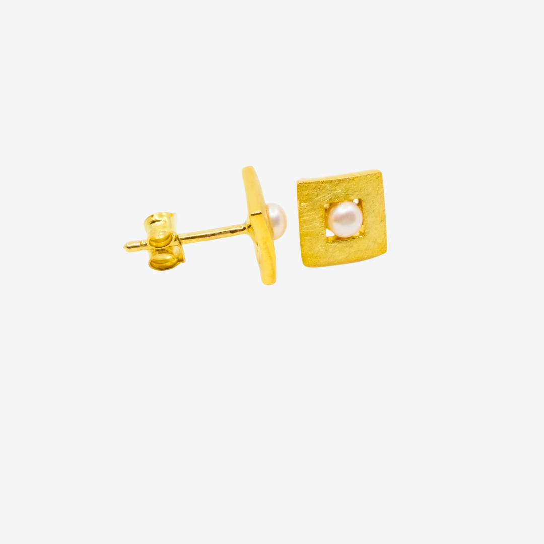 Ohrstecker Perle Eckig Gold
