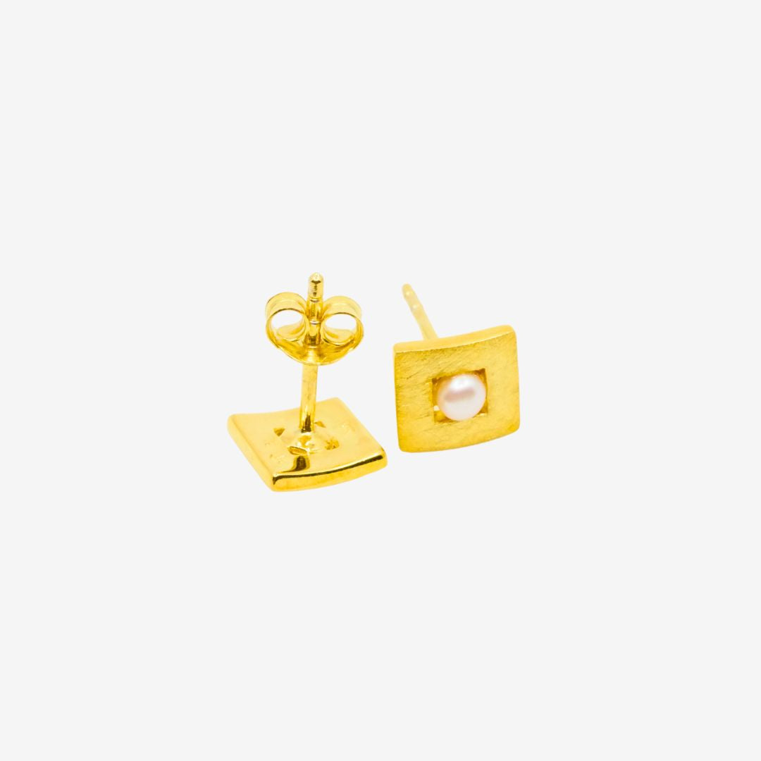 Ohrstecker Perle Eckig Gold