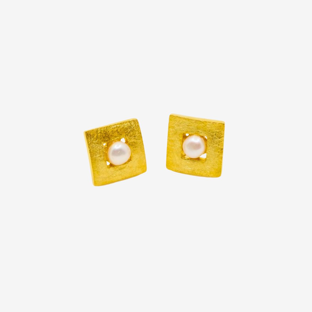 Ohrstecker Perle Eckig Gold